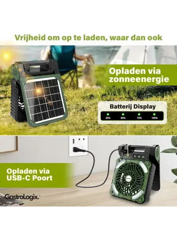 3-in-1 Zonnepaneel Powerbank Ventilator Groen