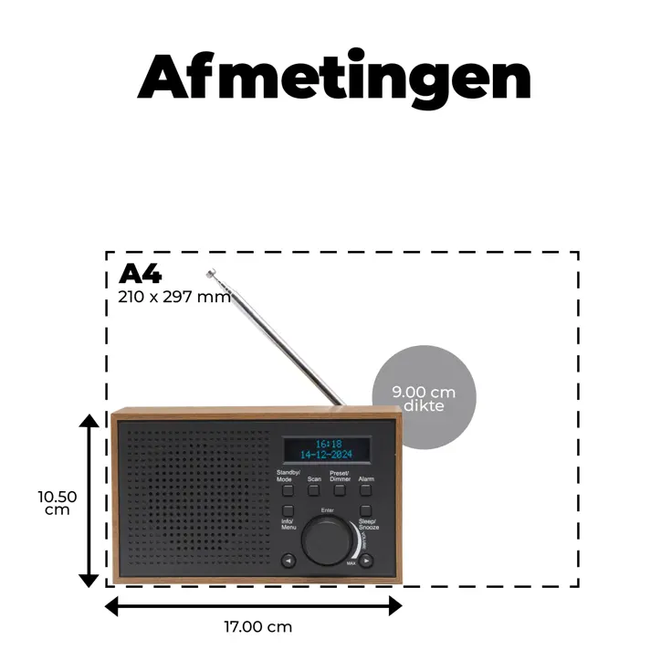 DAB+/FM Radio Wekker Datum & tijd weergave