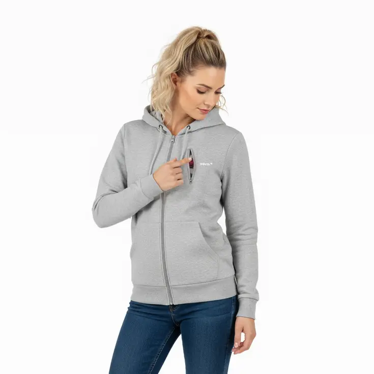 Infrarood Verwarmde Zipper Hoodie – Dames  Grijs
