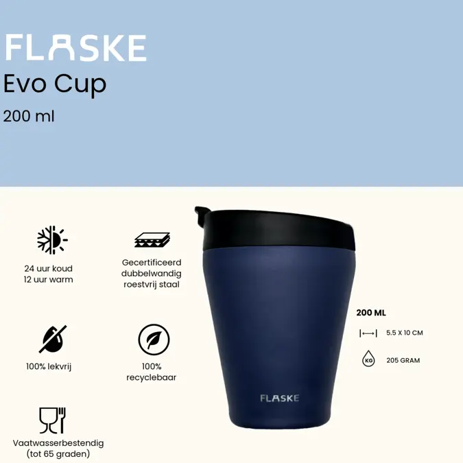 FLASKE 200ML RVS Koffiebeker to Go