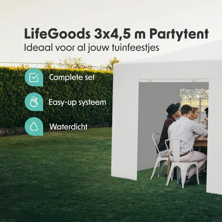 LifeGoods Partytent met Zijwanden– 3x4.5 m