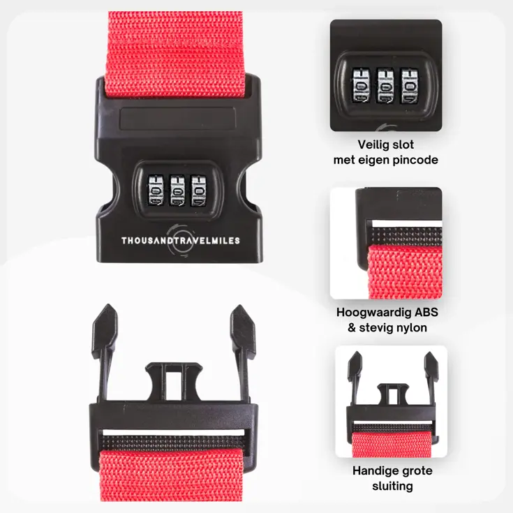 Kofferriem + 2 Bagagelabel – 3-delig – Rood