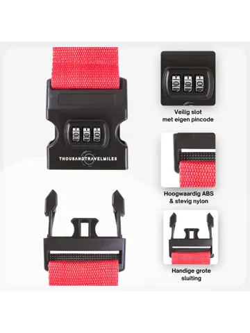 Kofferset 4-delig kofferriem + bagagelabels Rood