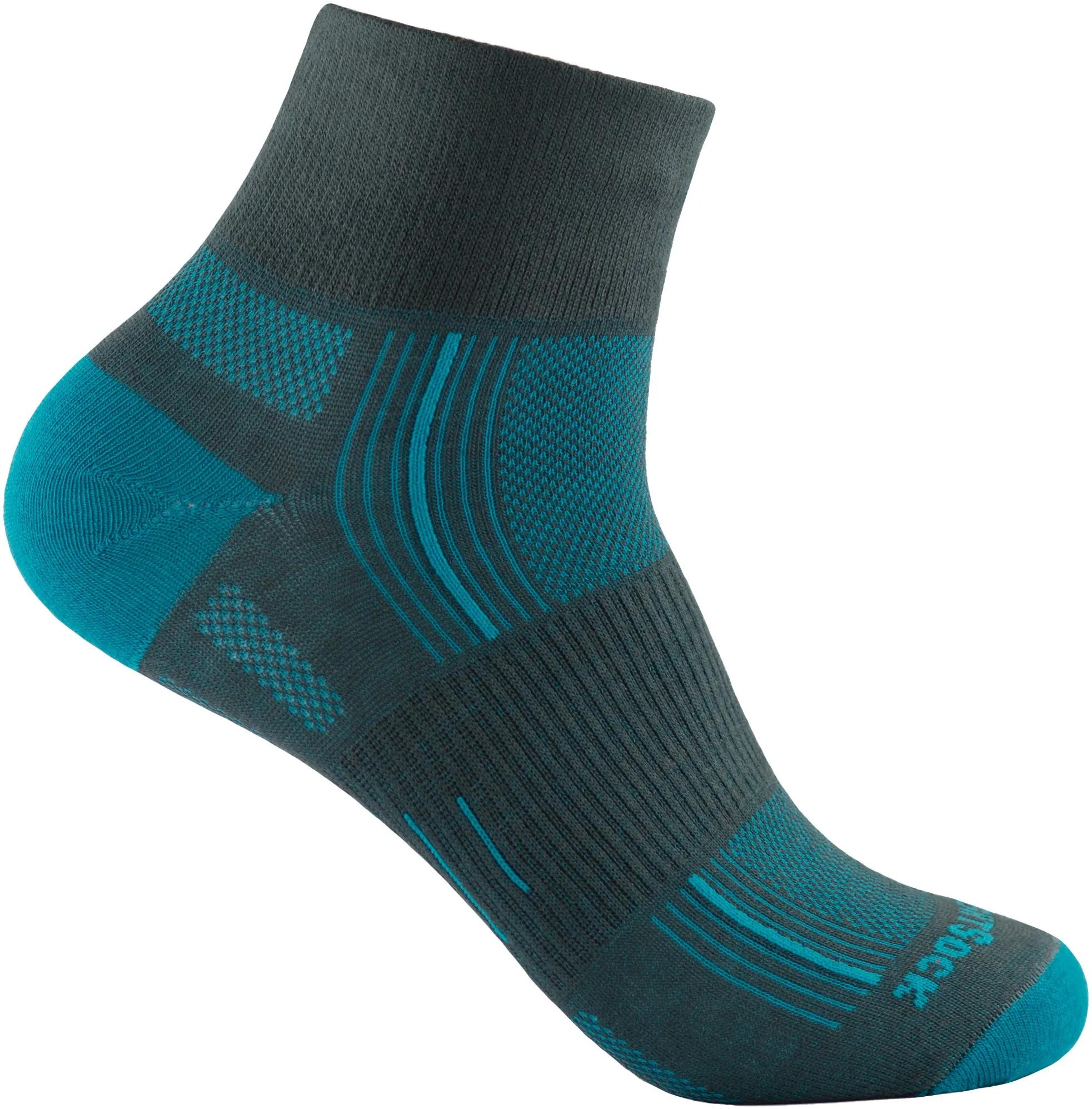 Wrightsock  Stride Quarter  sokken  Light_gray-Turquoise main product image