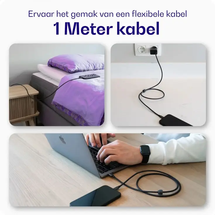 Flex USB-A naar USB-C Kabel 1M Zwart