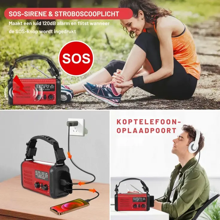 NoodRadio Solar Opwindbaar - FM/AM - 20.000mAh
