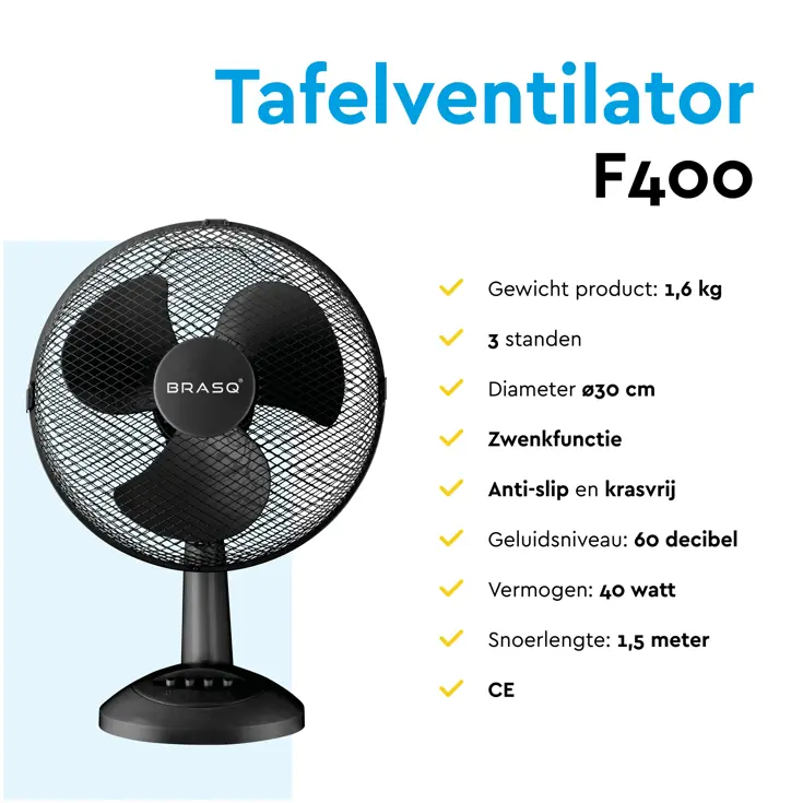 Tafelventilator 30 cm - 3 snelheden - 40 Watt