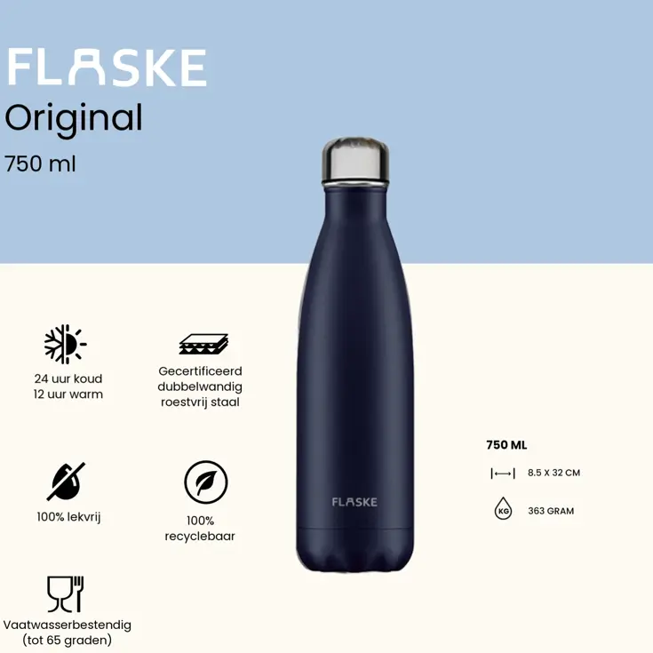 FLASKE 750 ml  RVS Drinkfles