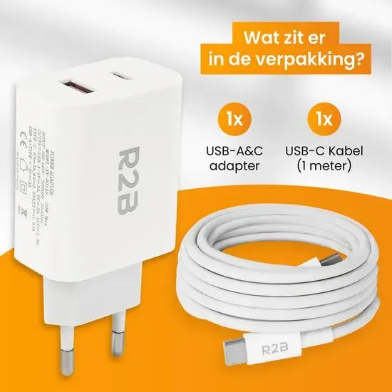 USB-C Kabel 1m met USB-A & USB-C Adapter