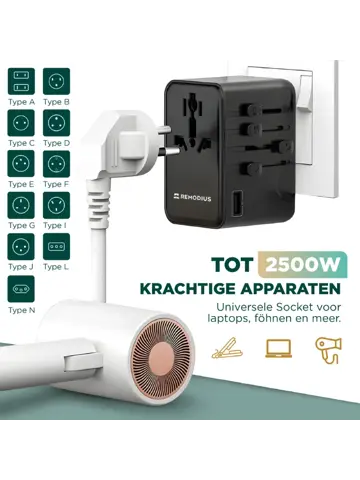 Remodius Wereldstekker PRO + UniCharge Oplaadkabel