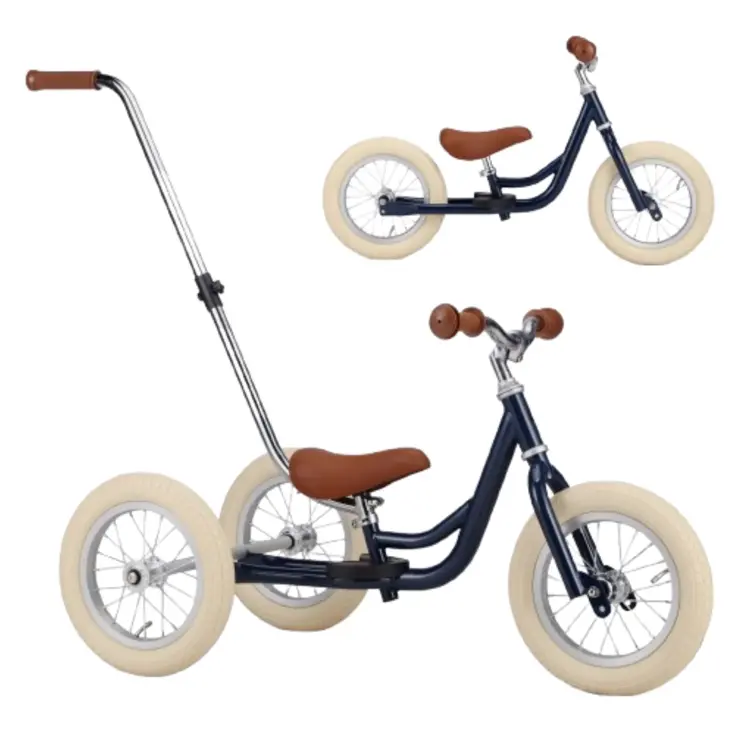 2-in-1 Loopfiets Driewieler met Duwstang