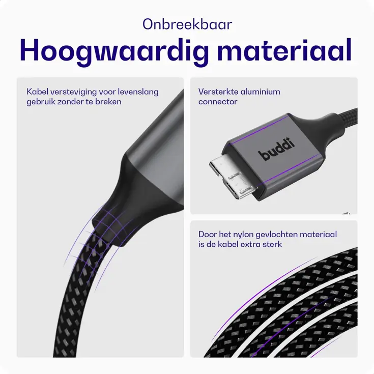Flex USB-C naar Micro-B Kabel 1M Zwart