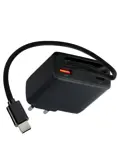 65W Oplader uittrekbare USB-C kabel USB-A + USB-C