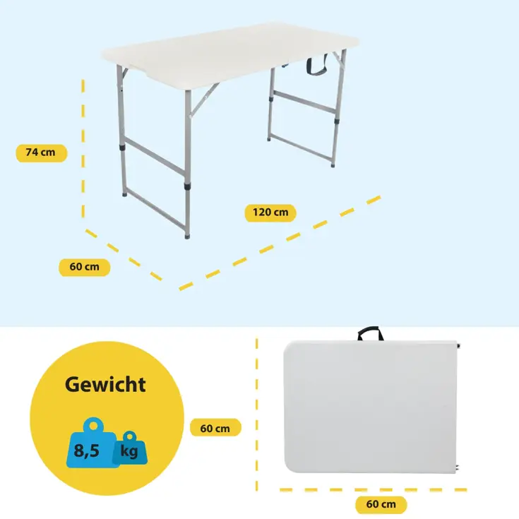Inklapbare Vouwtafel Wit - 120x60x74cm