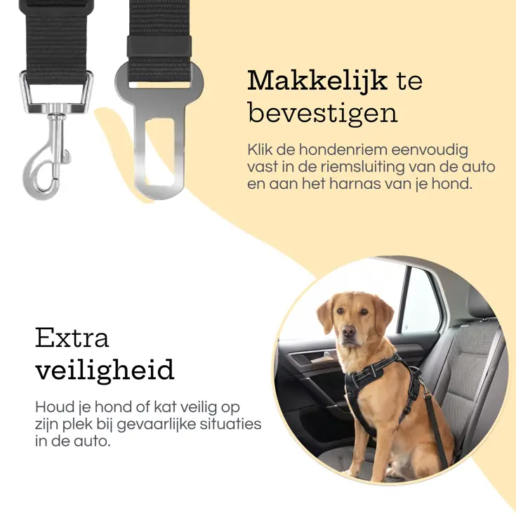 Hondengordel voor Auto - 2 stuks - Zwart