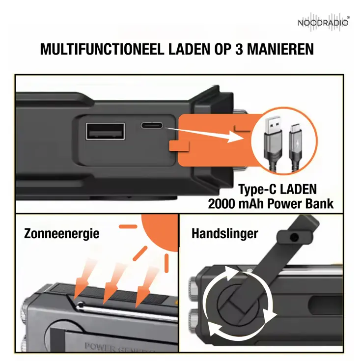 Noodradio Solar Powerbank Opwindbaar