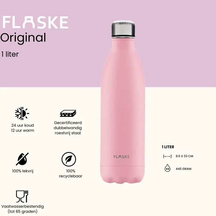 FLASKE 1 liter  RVS Drinkfles
