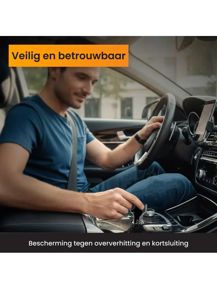 Autolader USB C & USB A, Snellader, Zwart