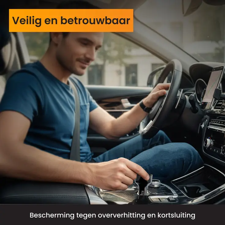 Autolader USB C & USB A, Snellader, Zwart