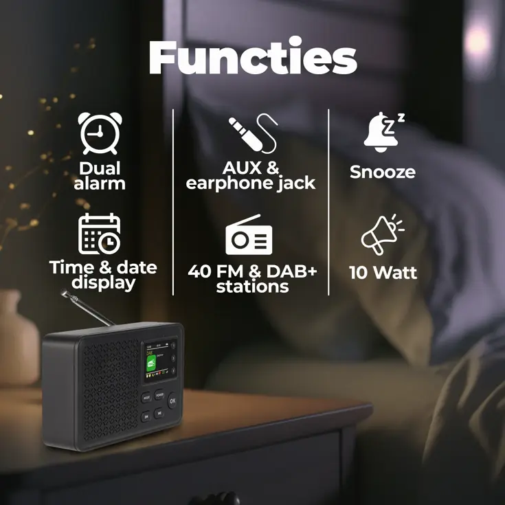 DAB+/FM Radio Wekker Oplaadbare accu