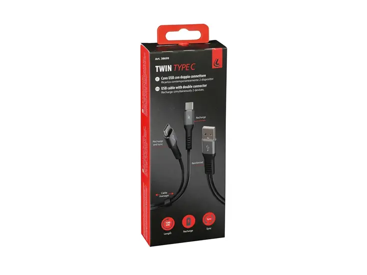Kabel met dubbele connector - USB > USB-C