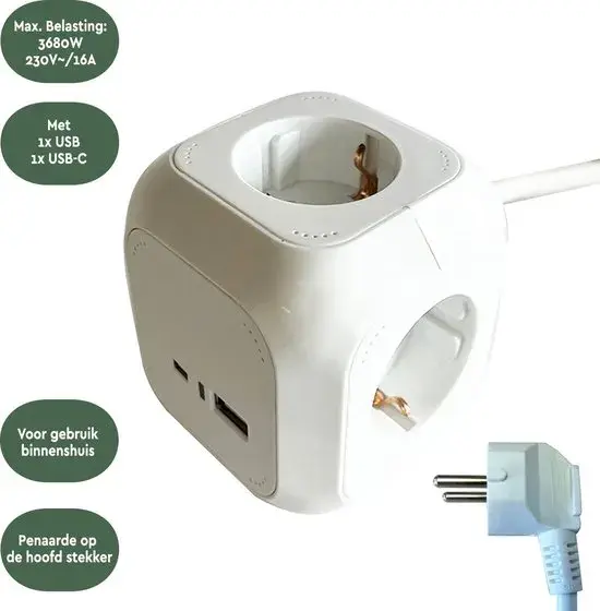 Stekkerdoos 4‑voudig met USB & USB‑C 1,4 m