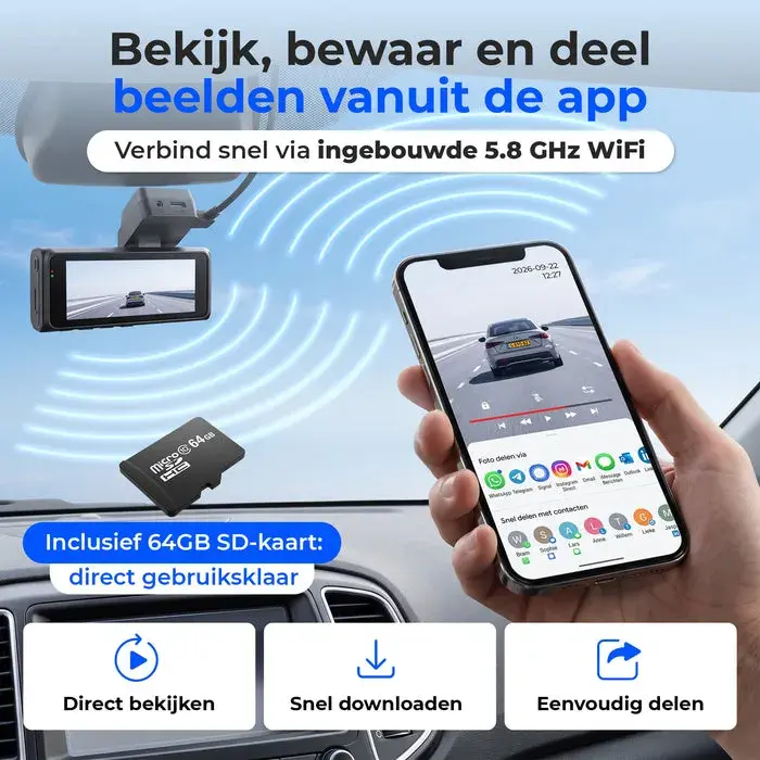 Dashcam 4K + 2K Voor & Achter - WiFi GPS - 64GB