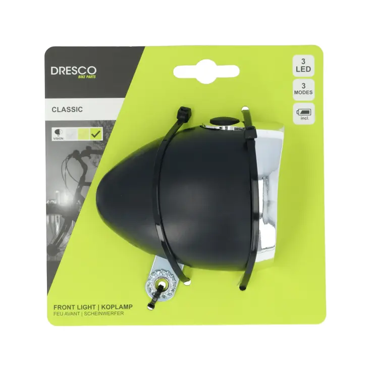 Classic zwarte koplamp met 3 krachtige LED's