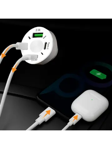 Autolader USB C & USB A - Snellader - Wit