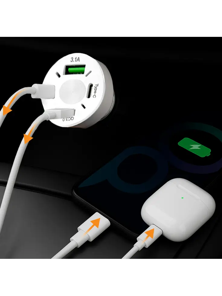 Autolader USB C & USB A - Snellader - Wit