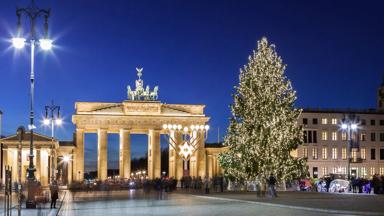 Brandenburger Tor (Brandenburg Gate) with christmas tree at blue hour (Berlin, Germany)