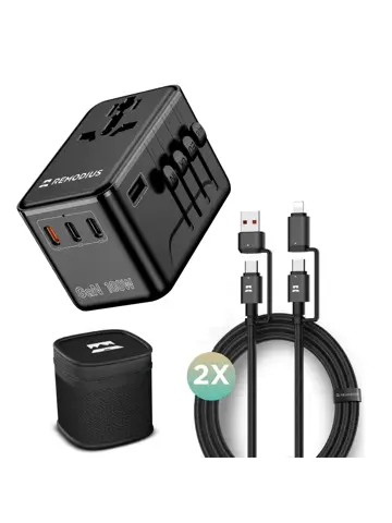 Remodius Wereldstekker PRO + 2× UniCharge Kabel