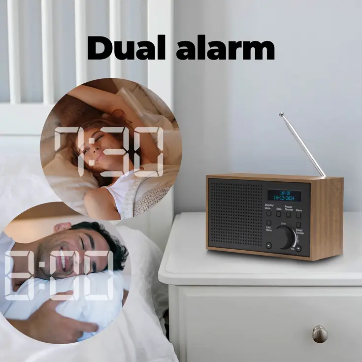 DAB+/FM Radio Wekker Datum & tijd weergave