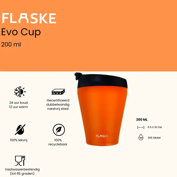 FLASKE 200ML  RVS Koffiebeker to Go