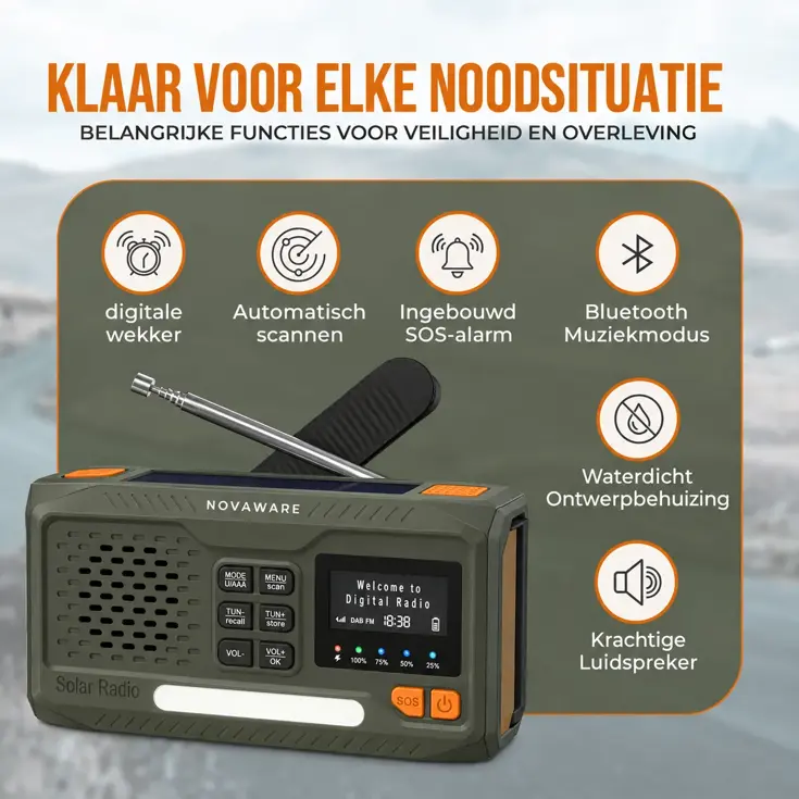 Noodradio Solar Opwindbaar - DAB+/FM - 4500mAh