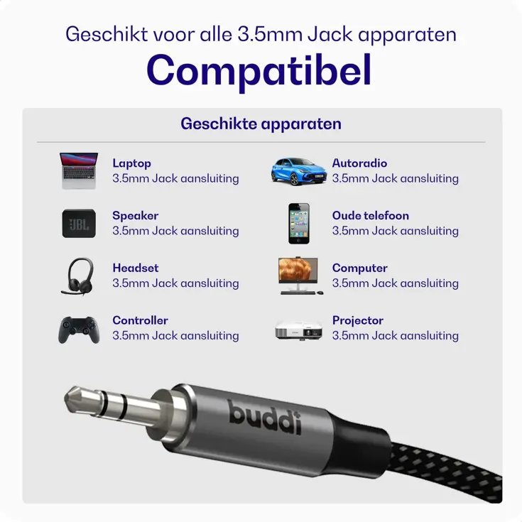 Flex 3.5mm Jack Aux Audio Kabel 1M Zwart
