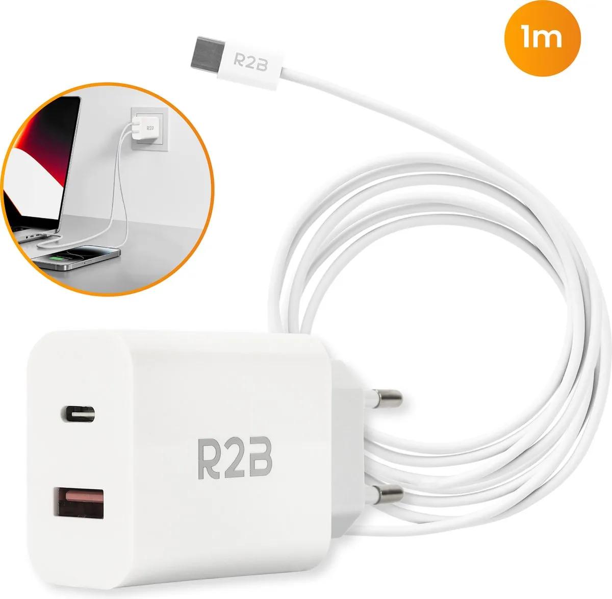 R2B  USB-C Kabel 1m met USB-A & USB-C Adapter  Wit main product image