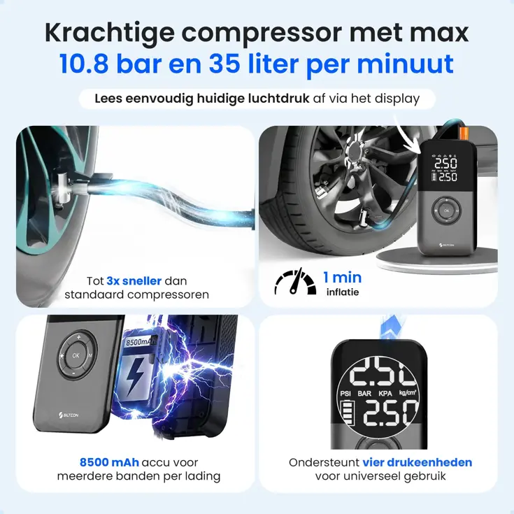 Elektrische Bandenpomp - 10,8 Bar - 35L/min