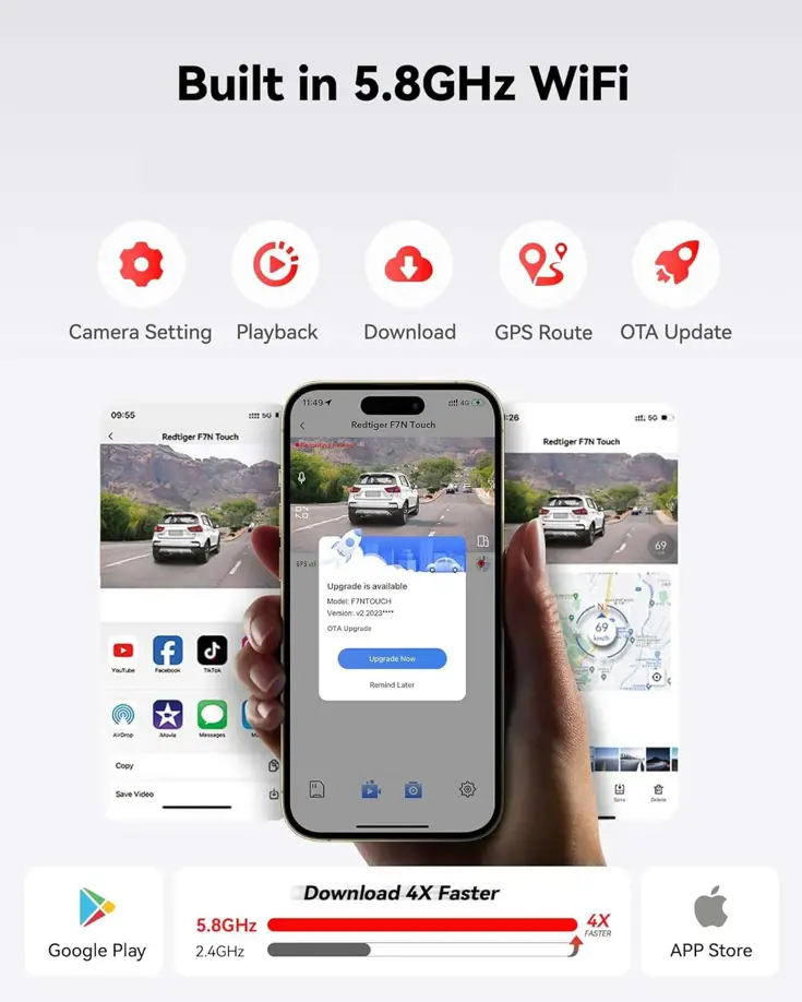 F7NT Touch 4K Touch Wifi GPS 2CH 64gb dashcam