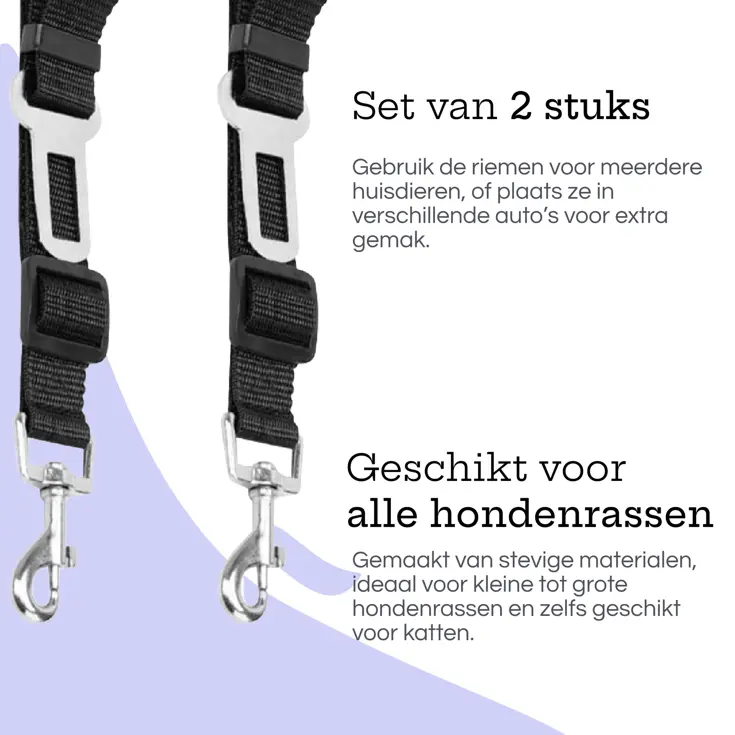 Hondengordel voor Auto - 2 stuks - Zwart