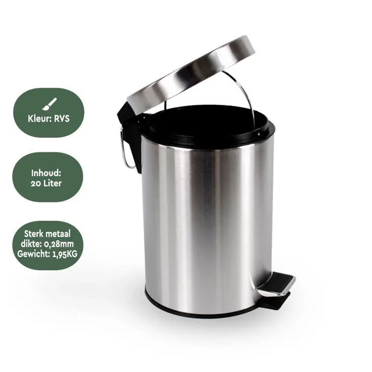 Pedaalemmer 20L – RVS Afvalbak