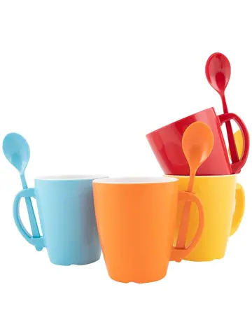 Mok met lepel Rainbow 390ml 4 Stuks