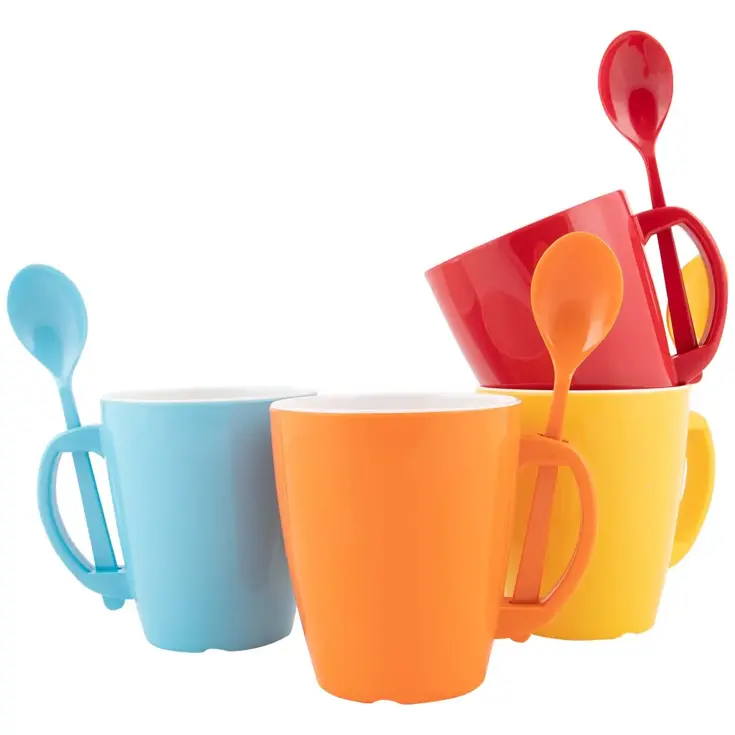 Mok met lepel Rainbow 390ml 4 Stuks