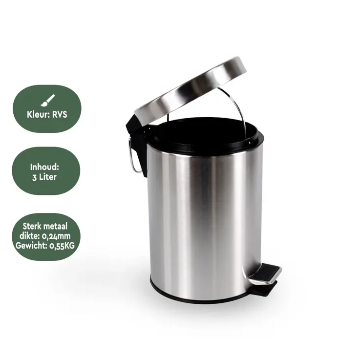Pedaalemmer 3L – RVS Afvalbak