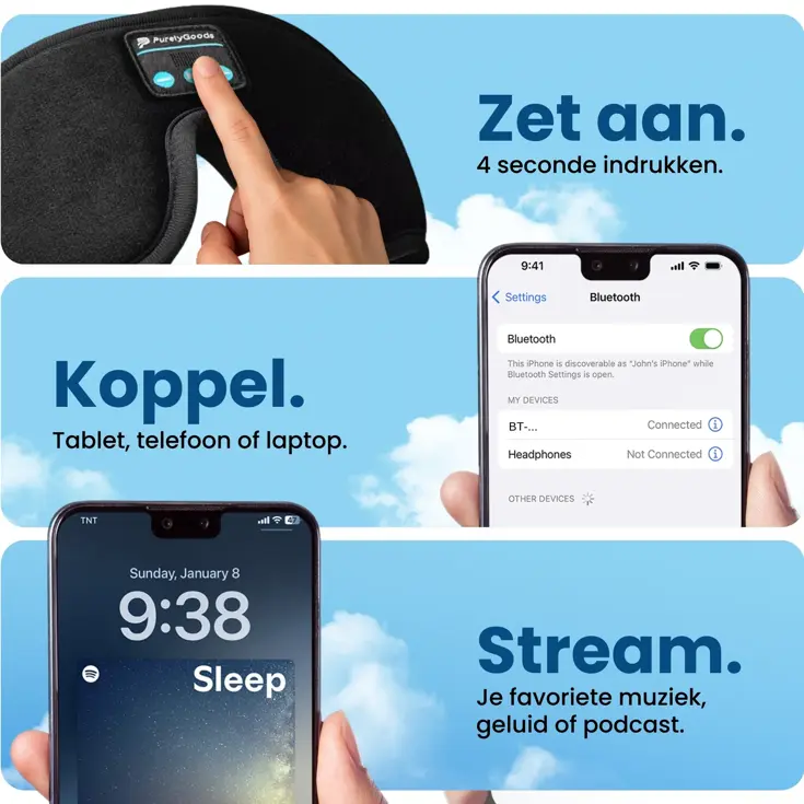 Slaapmasker Bluetooth - Zwart - PurelyGoods