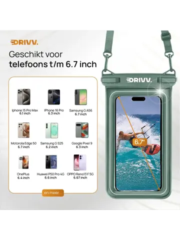 Drivv. Waterdicht Telefoonhoesje - 6.8" Groen