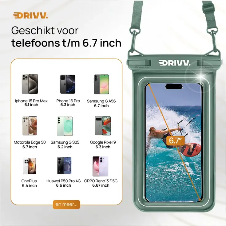 Drivv. Waterdicht Telefoonhoesje - 6.8" Groen