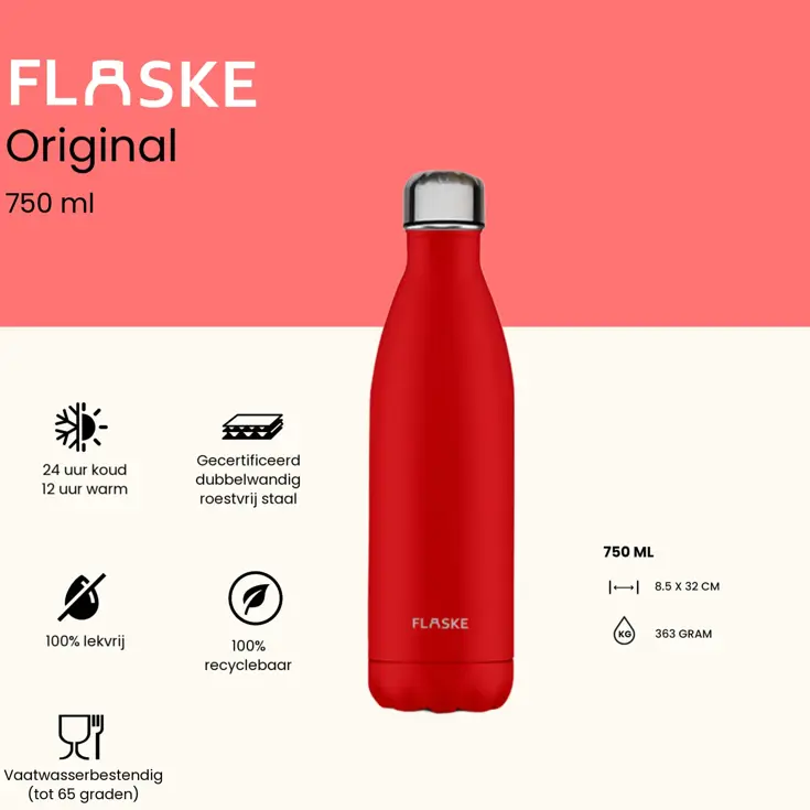 FLASKE 750 ml  RVS Drinkfles