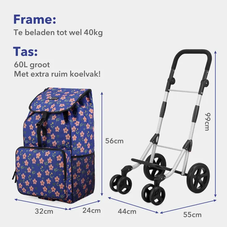 Boodschappentrolley 60L - 4 Wielen