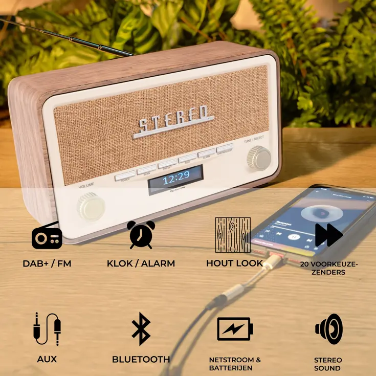 Stereo DAB+/FM radio Bluetooth Alarmfunctie